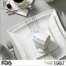 2016 Hot Sale Ensemble de vaisselle en céramique en forme de carré blanc / Ensemble de vaisselle en porcelaine pour hôtel Design de porcelaine design agréable